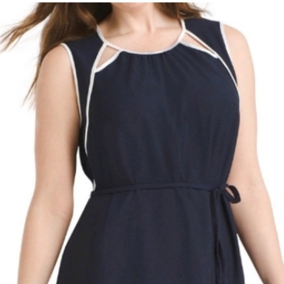 Navy w/White Piping & Cutout Detail Shift Dress - Picture 3 of 7